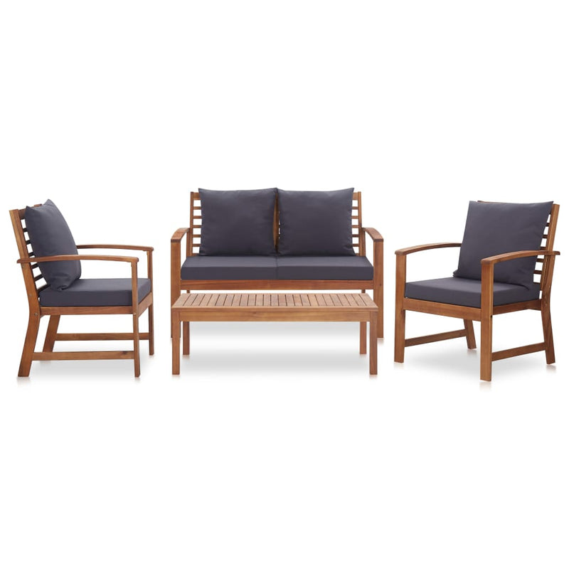 vidaXL 4 Piece Garden Lounge Set with Cushions Solid Acacia Wood