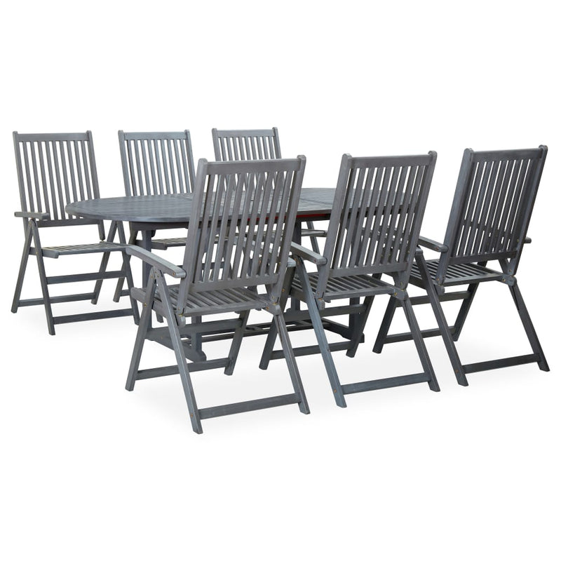 vidaXL 7 Piece Outdoor Dining Set Solid Acacia Wood Grey