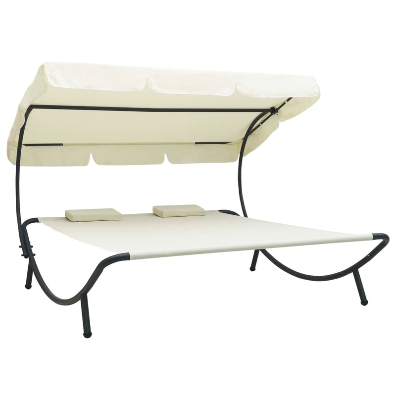 vidaXL Outdoor Lounge Bed with Canopy and Pillows Brown