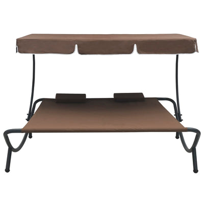 vidaXL Outdoor Lounge Bed with Canopy and Pillows Brown
