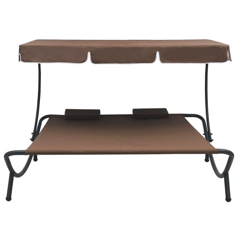 vidaXL Outdoor Lounge Bed with Canopy and Pillows Brown