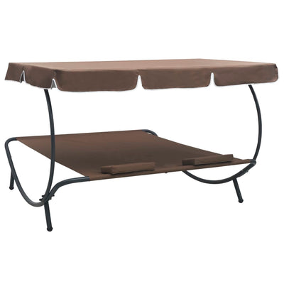 vidaXL Outdoor Lounge Bed with Canopy and Pillows Brown