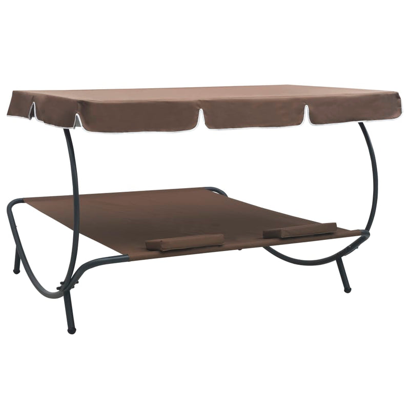 vidaXL Outdoor Lounge Bed with Canopy and Pillows Brown
