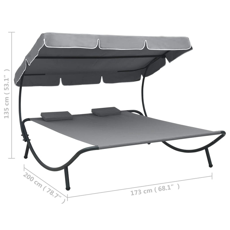 vidaXL Outdoor Lounge Bed with Canopy and Pillows Brown