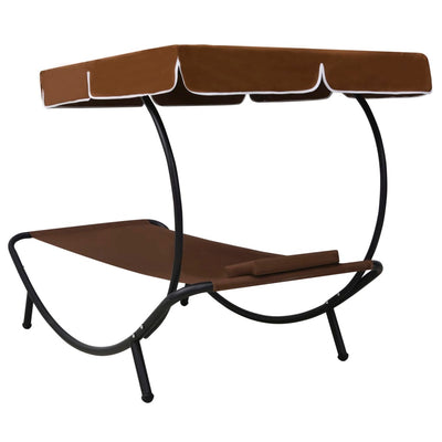 vidaXL Outdoor Lounge Bed with Canopy & Pillow Brown