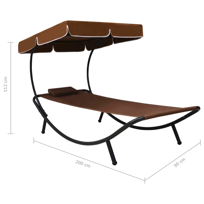 vidaXL Outdoor Lounge Bed with Canopy & Pillow Brown