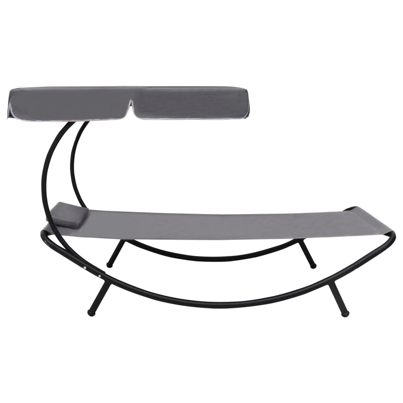 vidaXL Outdoor Lounge Bed with Canopy & Pillow Grey