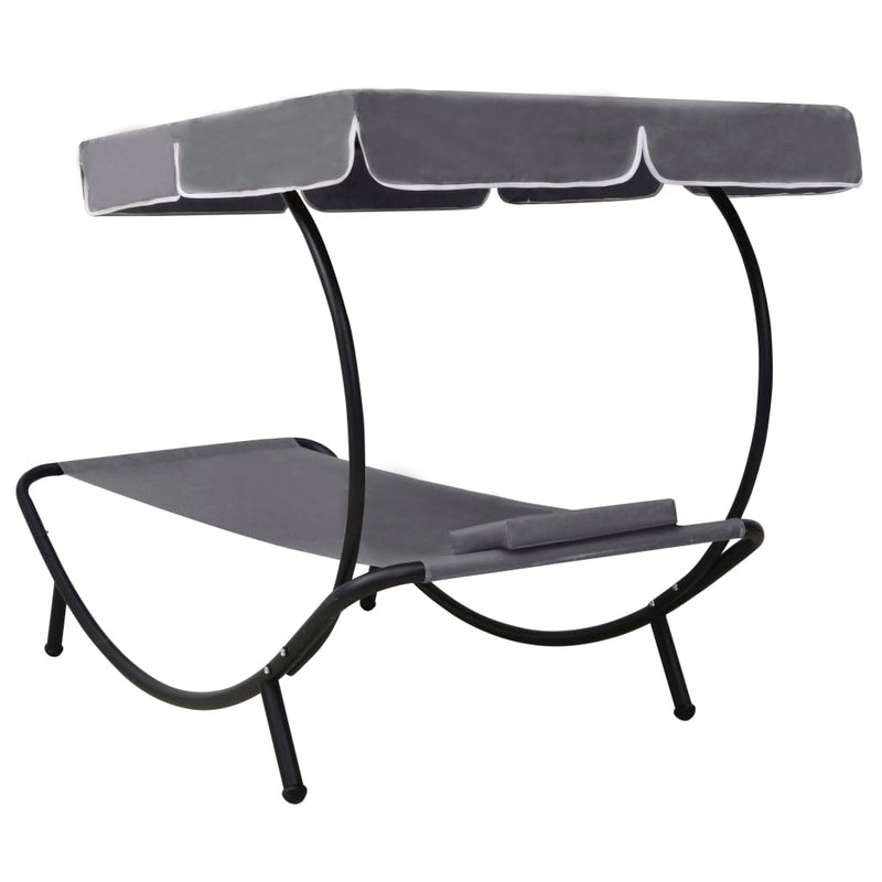 vidaXL Outdoor Lounge Bed with Canopy & Pillow Grey