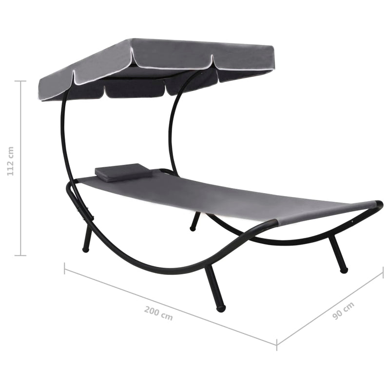 vidaXL Outdoor Lounge Bed with Canopy & Pillow Grey