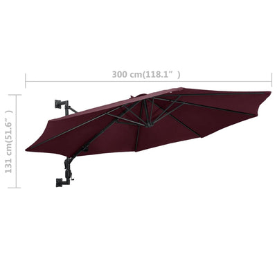 vidaXL Wall-Mounted Garden Parasol with Metal Pole 300 cm Terracotta