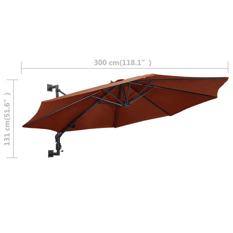 vidaXL Wall-Mounted Garden Parasol with Metal Pole 300 cm Terracotta