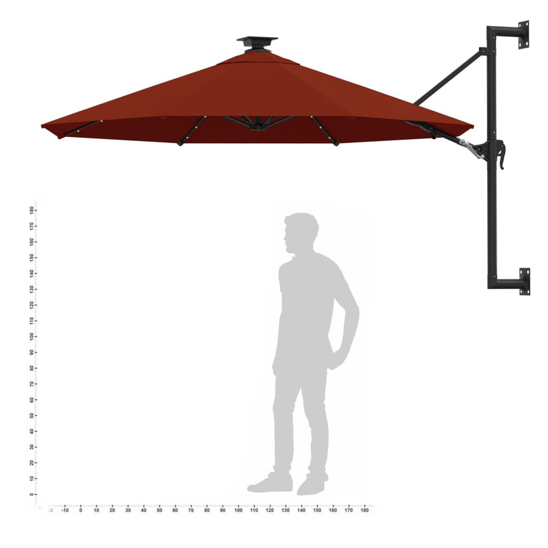 vidaXL Wall-Mounted Garden Parasol with Metal Pole 300 cm Terracotta