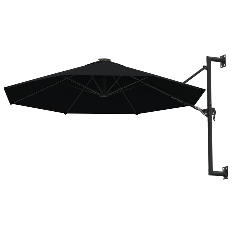 vidaXL Wall-Mounted Garden Parasol with Metal Pole 300 cm Black