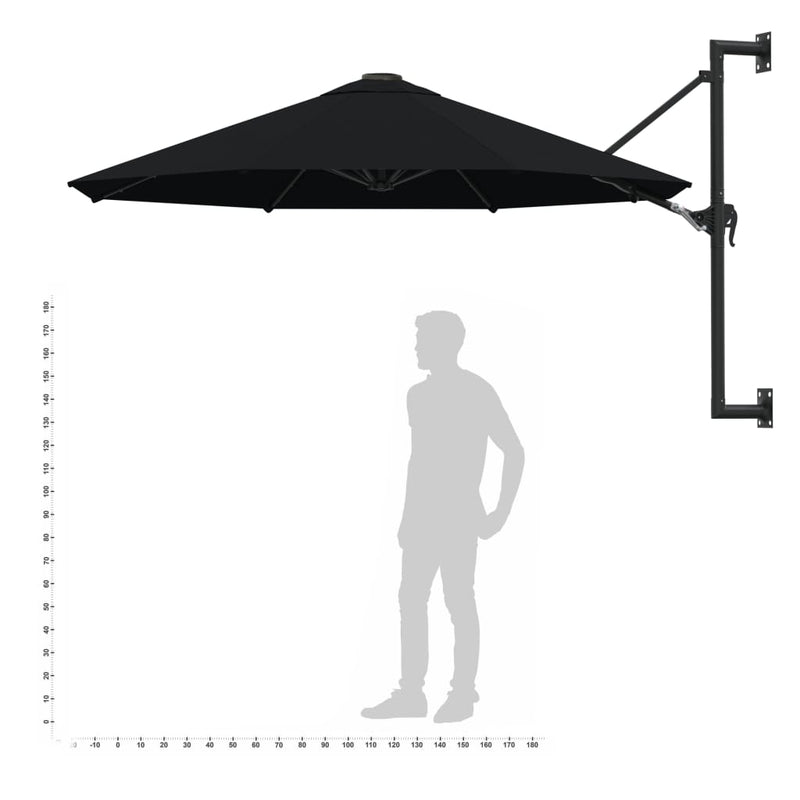vidaXL Wall-Mounted Garden Parasol with Metal Pole 300 cm Black
