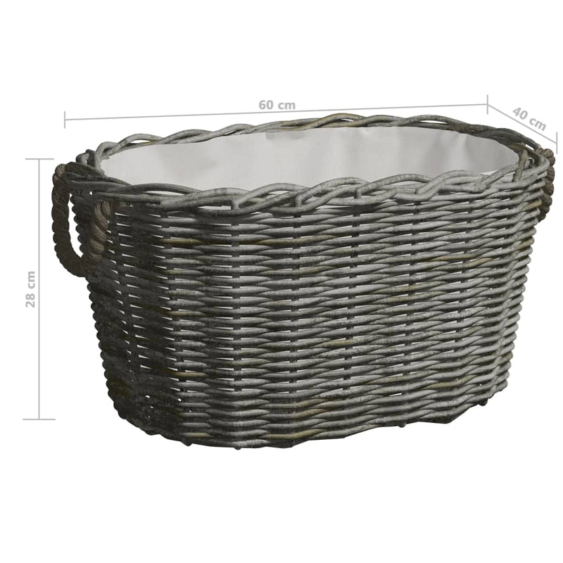 vidaXL Firewood Basket with Carrying Handles 59x42x28 cm Grey Willow