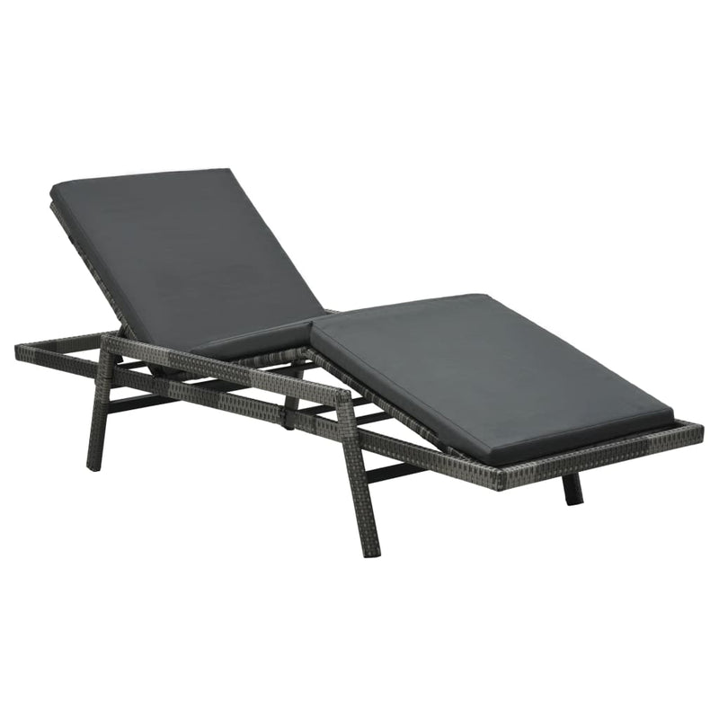 vidaXL Sun Lounger with Cushion Poly Rattan Grey