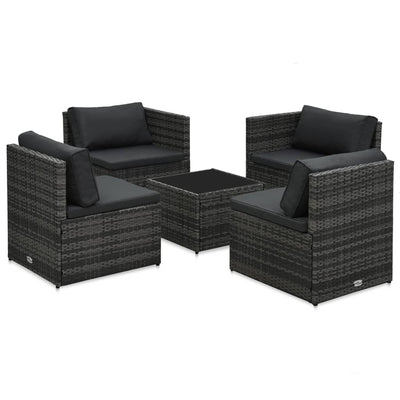 vidaXL 5 Piece Garden Lounge Set with Cushions Poly Rattan Grey