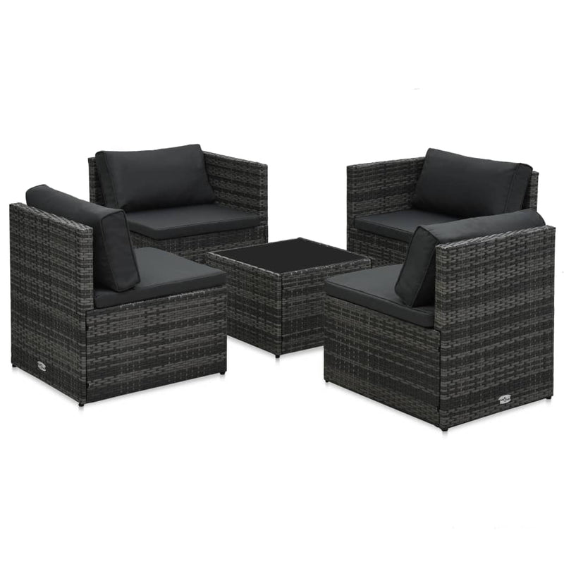 vidaXL 5 Piece Garden Lounge Set with Cushions Poly Rattan Grey