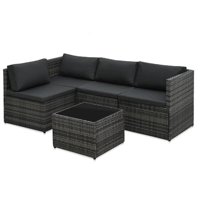vidaXL 5 Piece Garden Lounge Set with Cushions Poly Rattan Grey