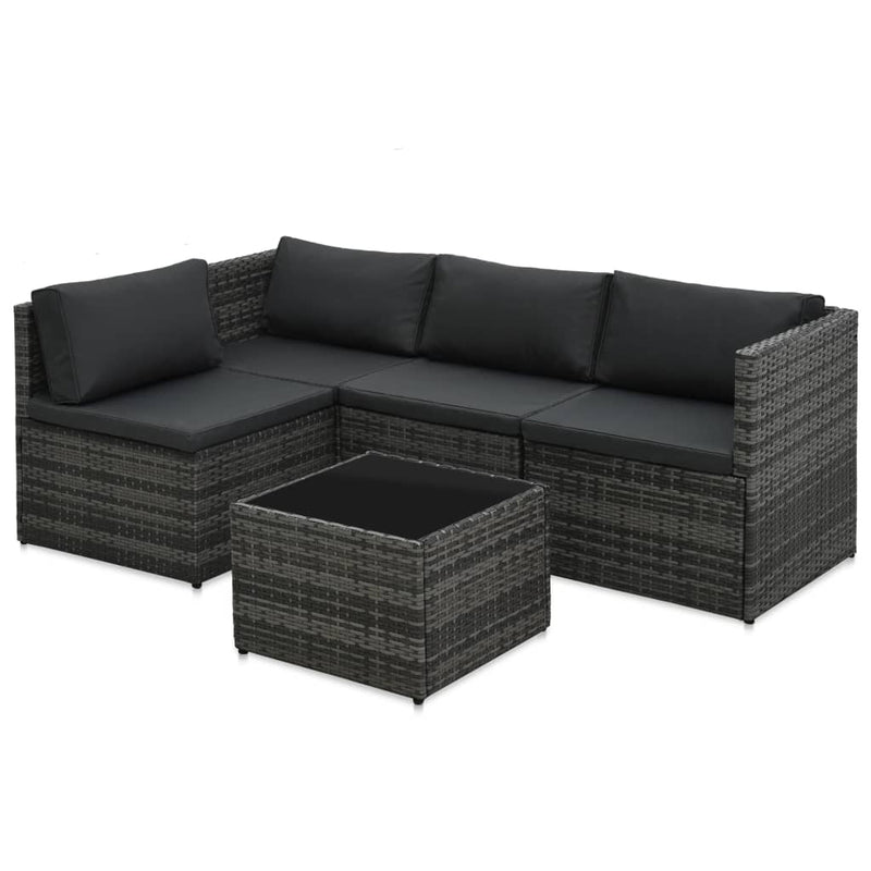 vidaXL 5 Piece Garden Lounge Set with Cushions Poly Rattan Grey