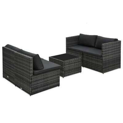 vidaXL 5 Piece Garden Lounge Set with Cushions Poly Rattan Grey