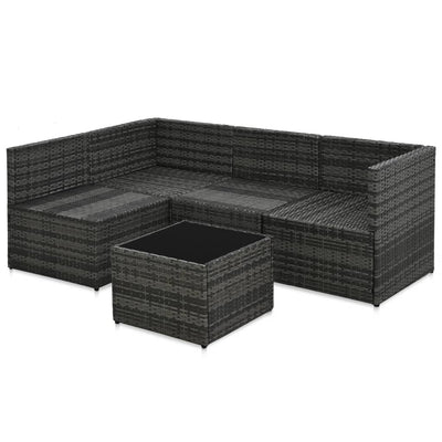 vidaXL 5 Piece Garden Lounge Set with Cushions Poly Rattan Grey