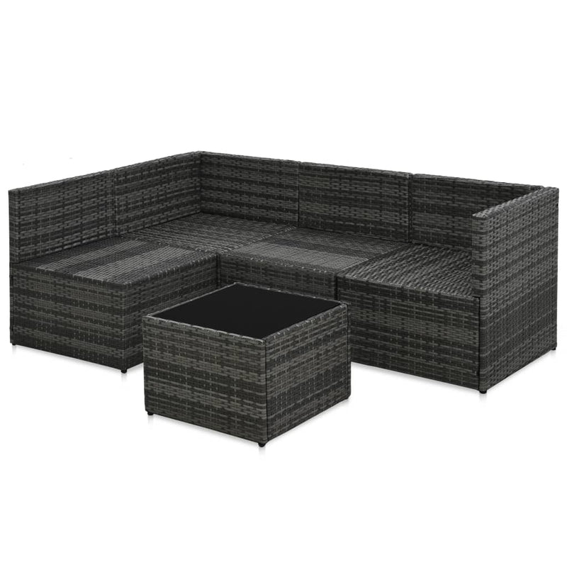 vidaXL 5 Piece Garden Lounge Set with Cushions Poly Rattan Grey
