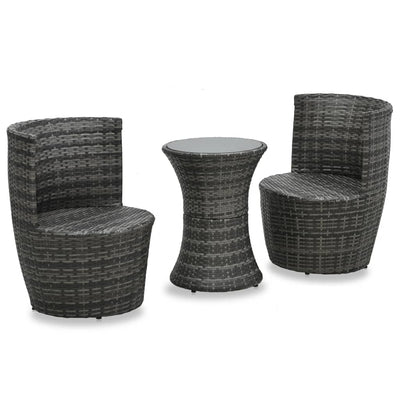 vidaXL 3 Piece Bistro Set with Cushions Poly Rattan Grey