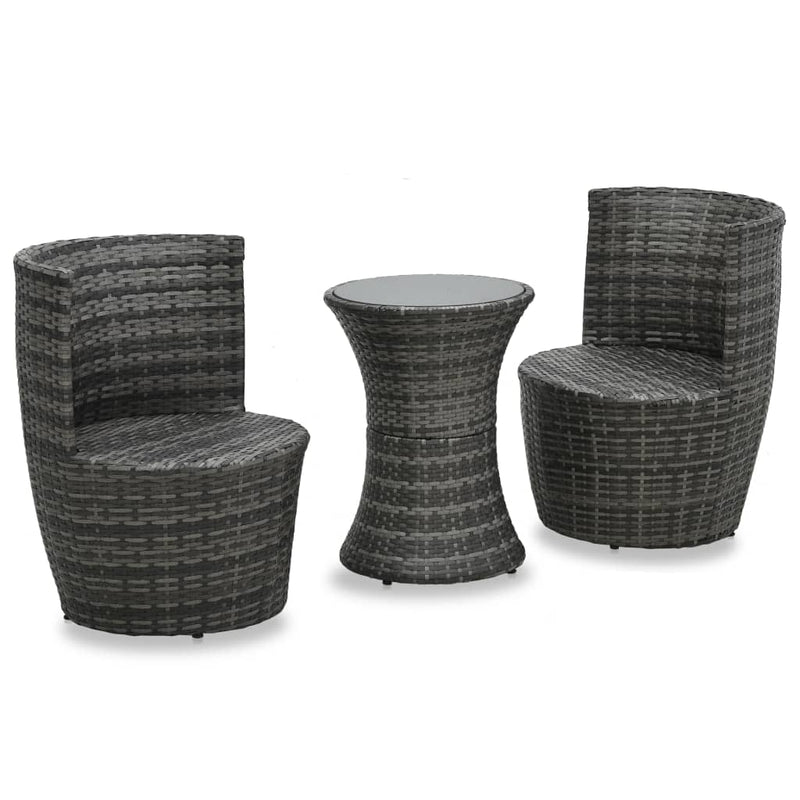 vidaXL 3 Piece Bistro Set with Cushions Poly Rattan Grey