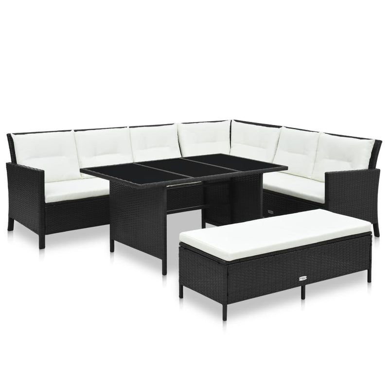 vidaXL 3 Piece Garden Lounge Set with Cushions Poly Rattan Black