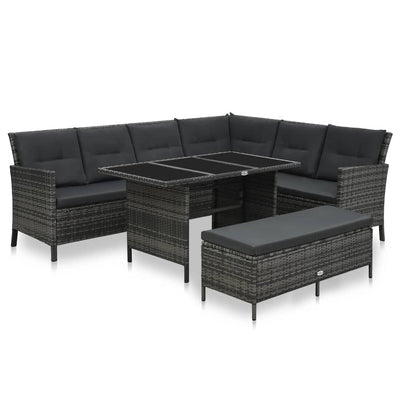 vidaXL 3 Piece Garden Lounge Set with Cushions Poly Rattan Black