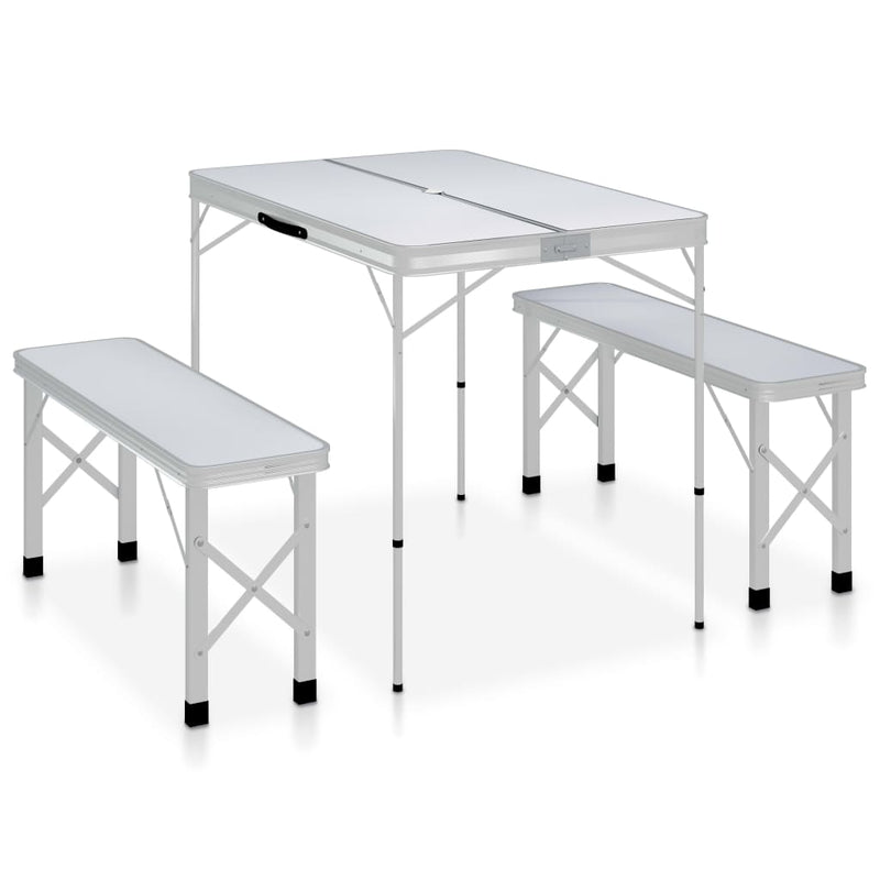 vidaXL Folding Camping Table with 2 Benches Aluminium Brown