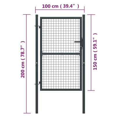vidaXL Mesh Garden Gate Galvanised Steel 100x125 cm Grey