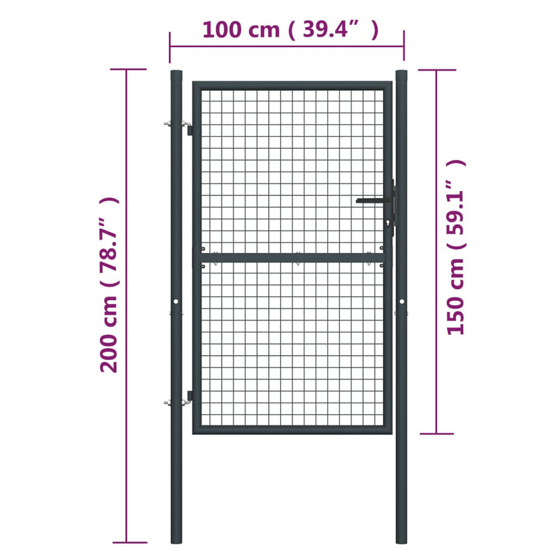vidaXL Mesh Garden Gate Galvanised Steel 100x125 cm Grey