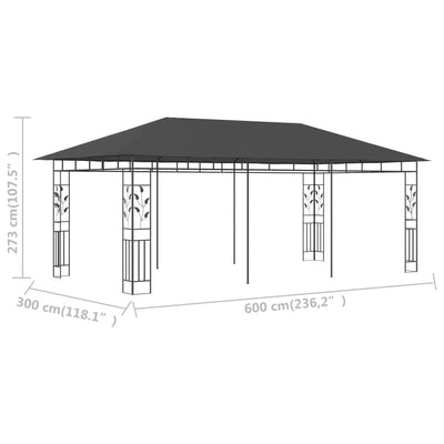 vidaXL Gazebo with Mosquito Net 6x3x2.73 m Anthracite
