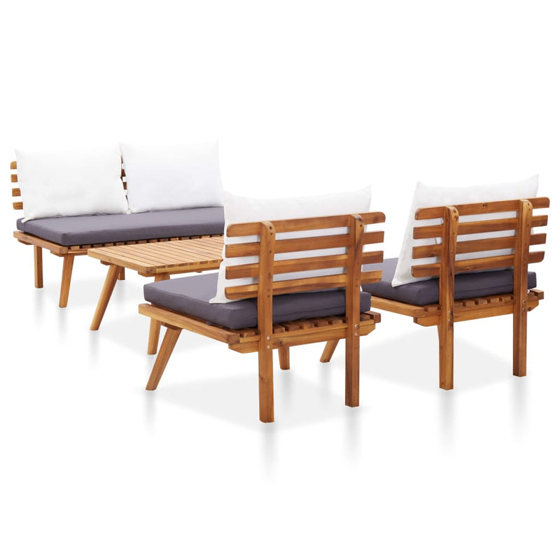 vidaXL 4 Piece Garden Lounge Set with Cushions Solid Acacia Wood