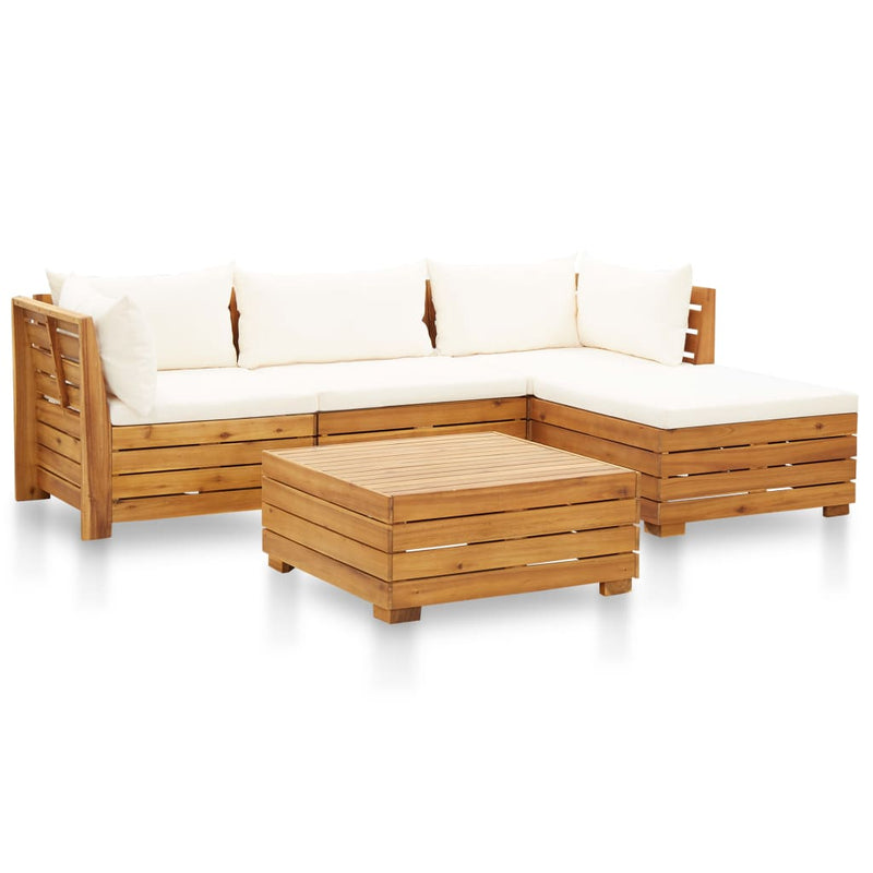 vidaXL 5 Piece Garden Lounge Set with Cushions Acacia Wood Cream White