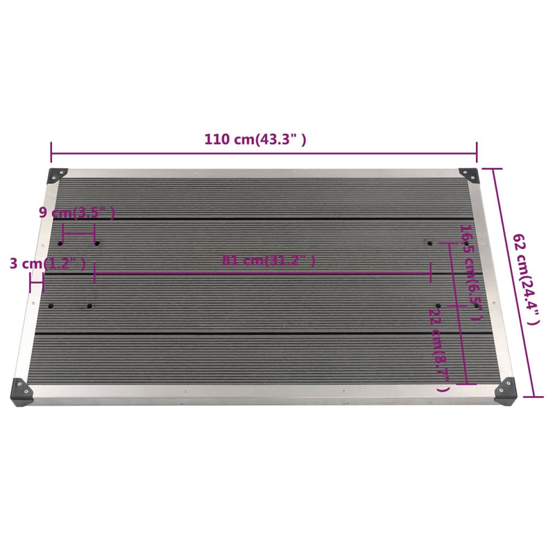 vidaXL Outdoor Shower Tray WPC Stainless Steel 110x62 cm Grey