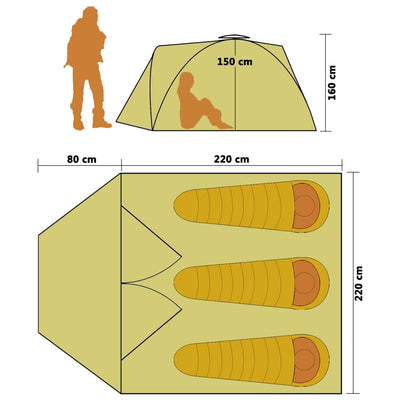 vidaXL Pop Up Camping Tent 3 Person Blue