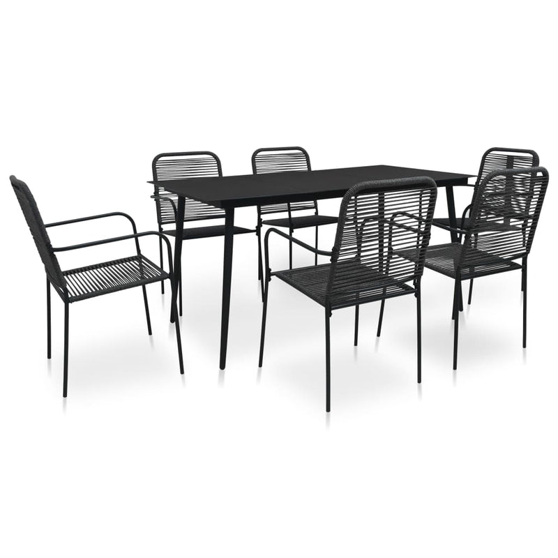 vidaXL 7 Piece Outdoor Dining Set Cotton Rope and Steel Black