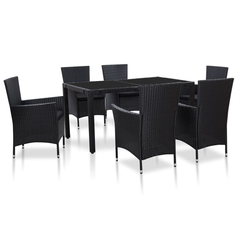 vidaXL 7 Piece Outdoor Dining Set Poly Rattan Black