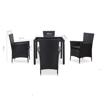 vidaXL 5 Piece Outdoor Dining Set Poly Rattan Black