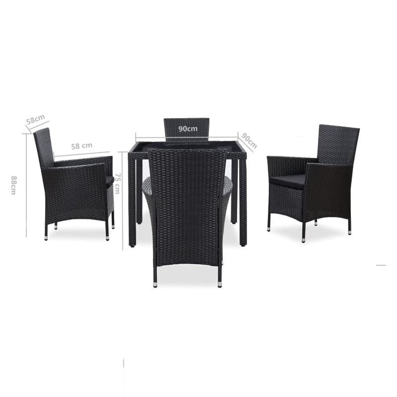 vidaXL 5 Piece Outdoor Dining Set Poly Rattan Black