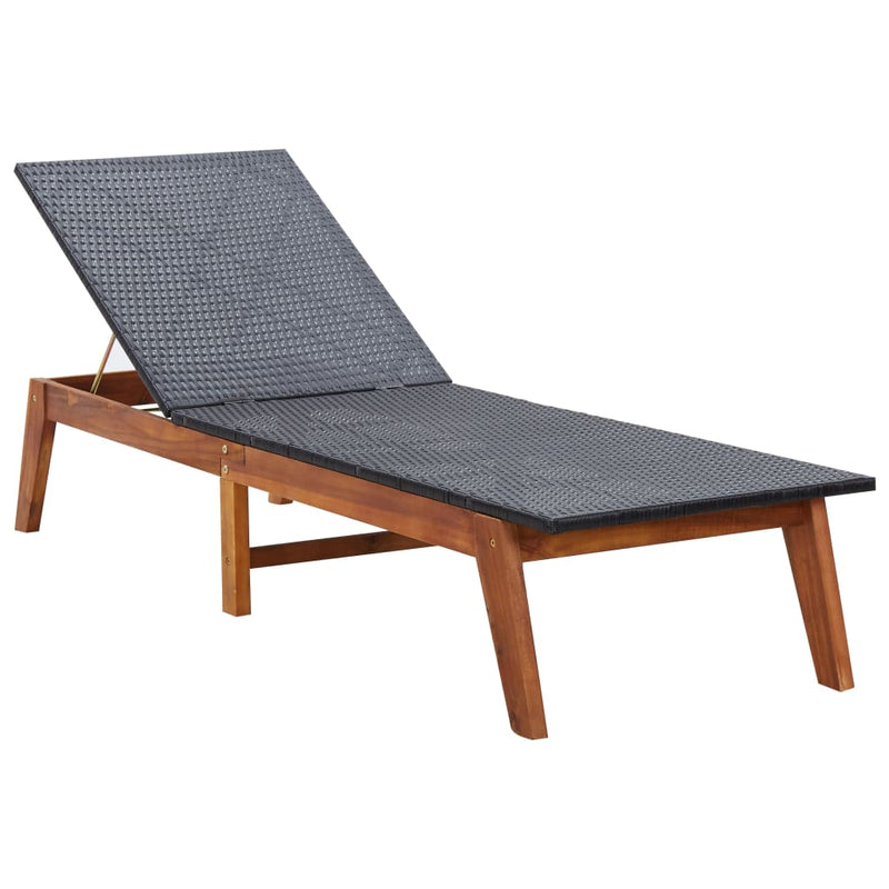 vidaXL Sun Lounger with Cushion Poly Rattan and Solid Acacia Wood