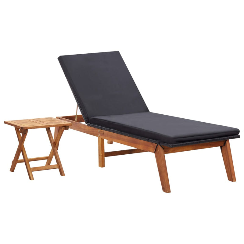 vidaXL Sun Lounger with Table Poly Rattan and Solid Acacia Wood