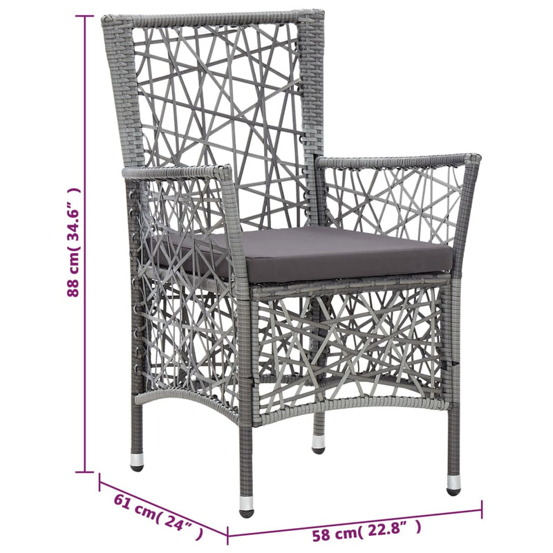 vidaXL Outdoor Chairs 2 pcs with Cushions Poly Rattan Grey