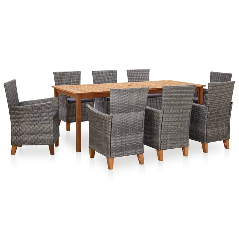 vidaXL 5 Piece Dining Set Poly Rattan and Solid Acacia Wood Grey