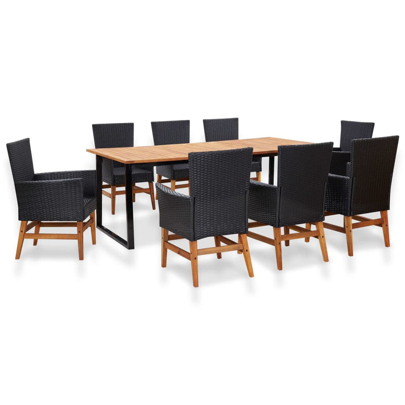 vidaXL 9 Piece Outdoor Dining Set Poly Rattan and Acacia Wood Black