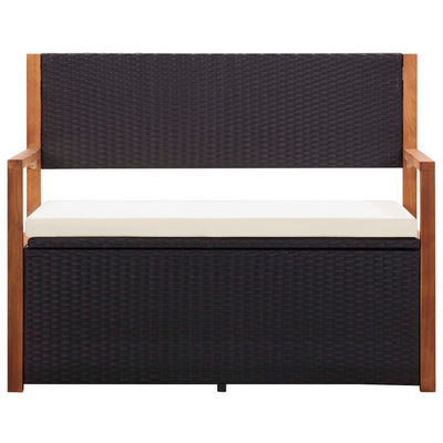 vidaXL Storage Bench 115 cm Poly Rattan and Solid Acacia Wood Black