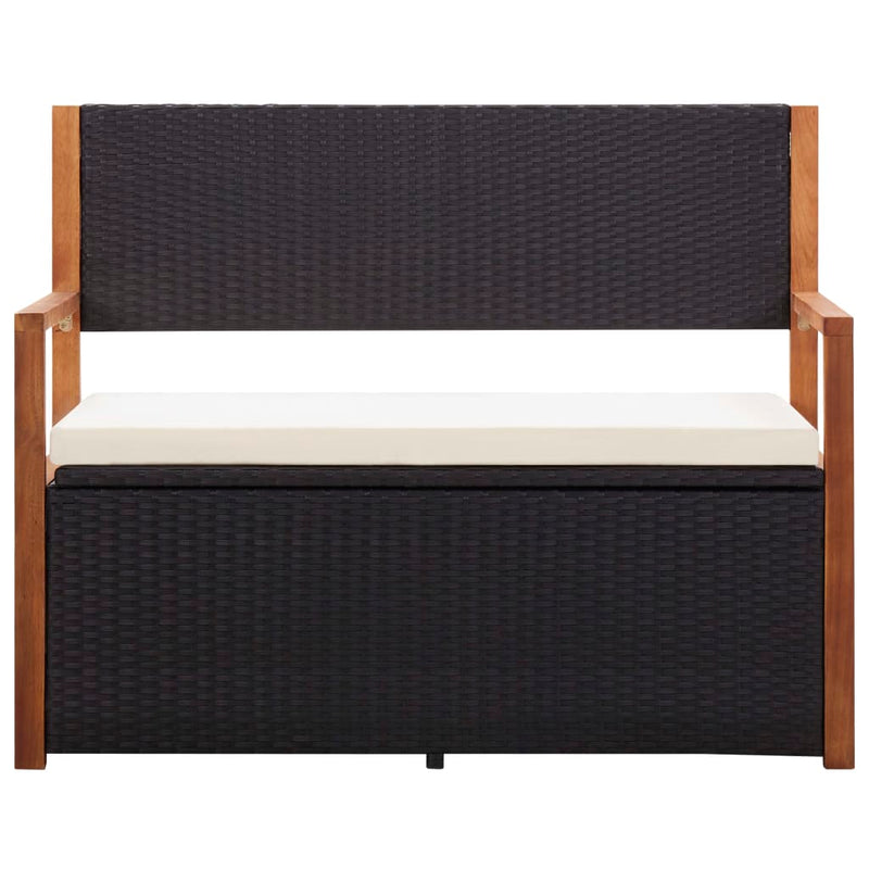 vidaXL Storage Bench 115 cm Poly Rattan and Solid Acacia Wood Black